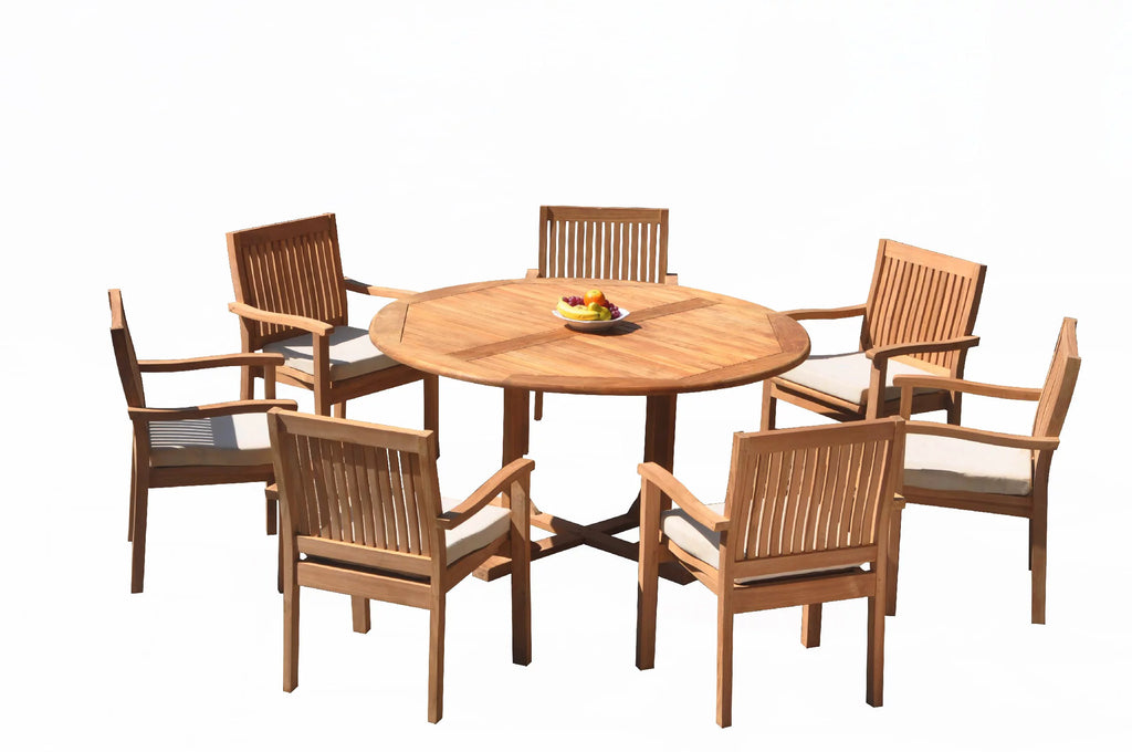 Grade-A Teak 9 Pc Dining Set with 60" Round Table and 8 Stacking Arm Chairs U61124