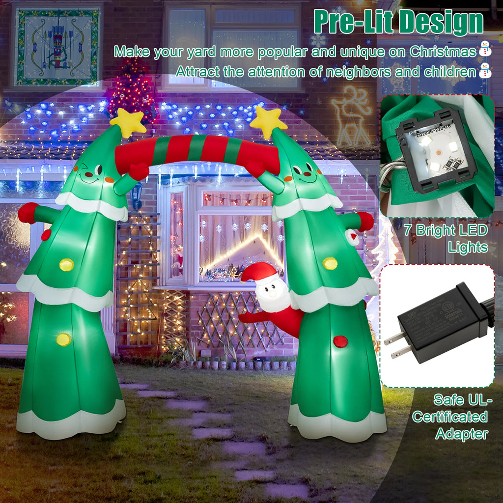 11FT Inflatable Christmas Tree Arch with Santa Claus LED Lights D8770