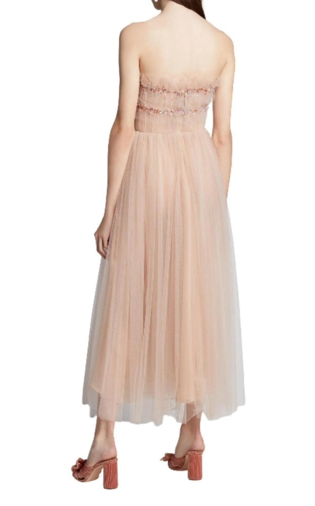 Strapless Ruched Tulle Midi Dress X35256