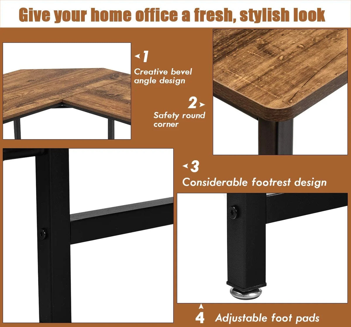 66 Inch L-Shaped Computer Desk with CPU Stand D643575