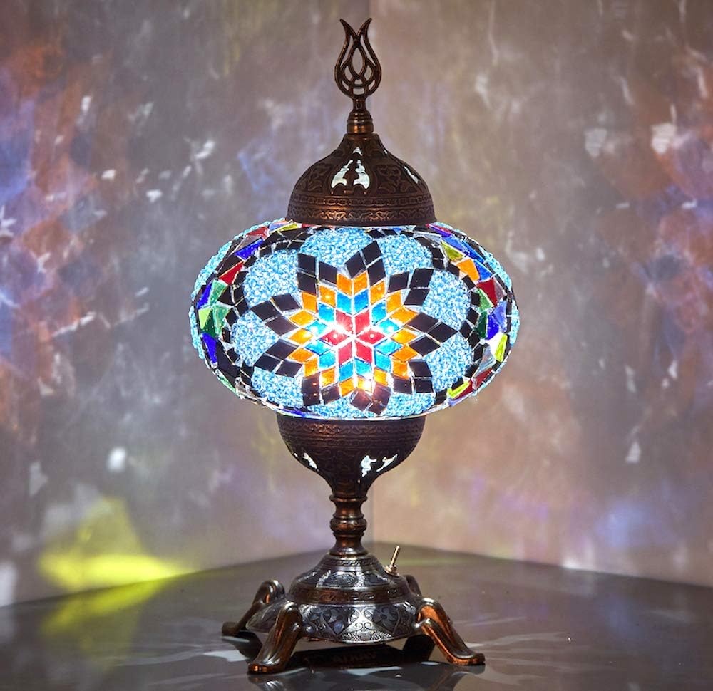 Battery Operated Mosaic Table Lamp with LED Bulb D8557