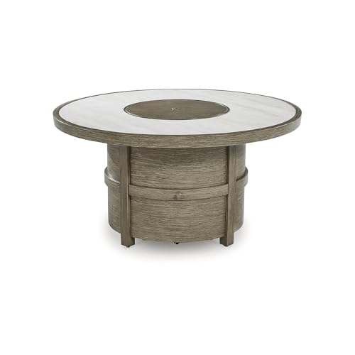 Light Brown Beige Sintered Stone Outdoor Fire Pit Table E672930