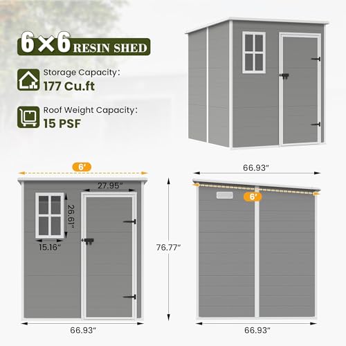 Gray White 6 x 6 FT Resin Outdoor Storage Shed with Floor D43862