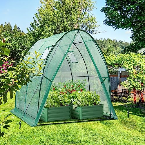 Portable Tunnel Greenhouse with Mesh Windows, 5.9x5.9x6.6 FT M9481