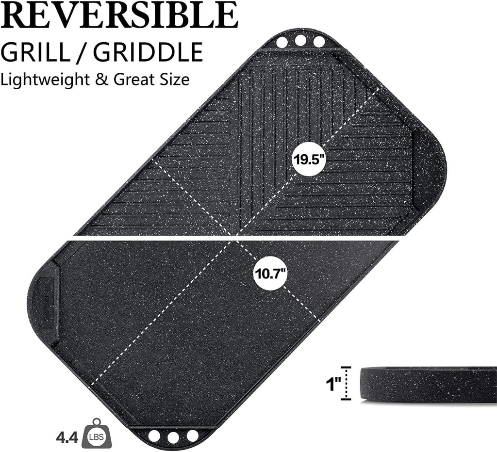 Nonstick Reversible Grill Griddle Pan, 19.5" x 10.7" Q102