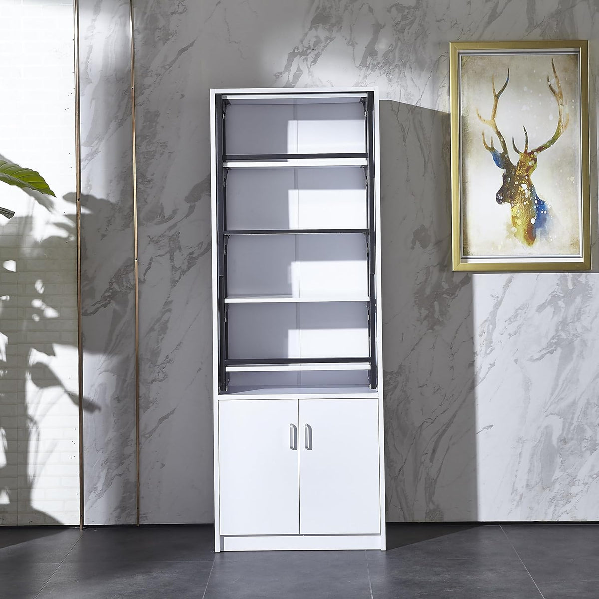 White Wall Mounted Fold Out Desk with Storage Area E116669