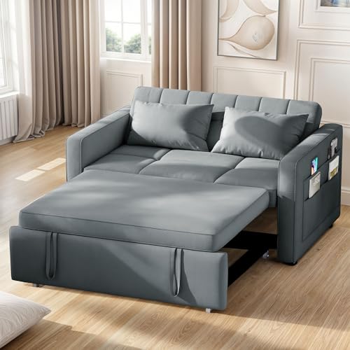 Grey Velvet Convertible Sofa Bed V9260