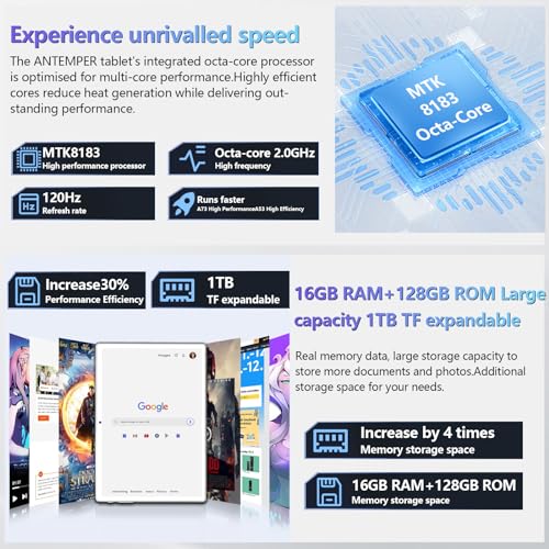Android Tablet 10.1 Inch 16GB RAM 128GB ROM 2 in 1 Tablet with Keyboard Mouse Pen Octa-Core 2.0Ghz 7000mAh 1080FHD 13MP Camera Silvery A262