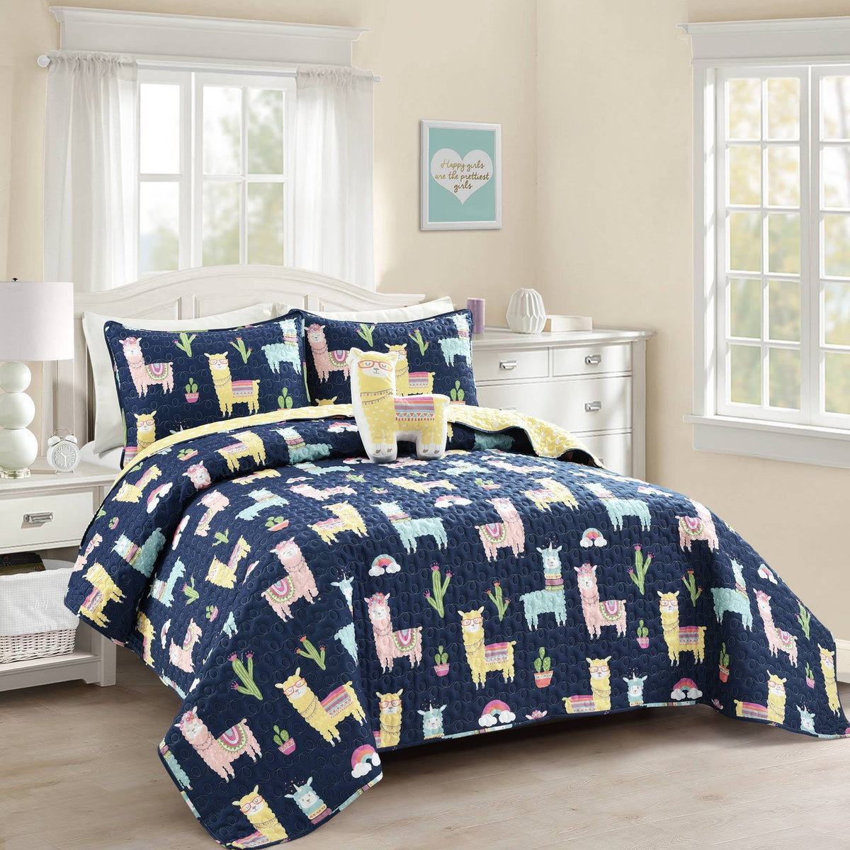 Navy Yellow 3PC Quilt Set Twin N659