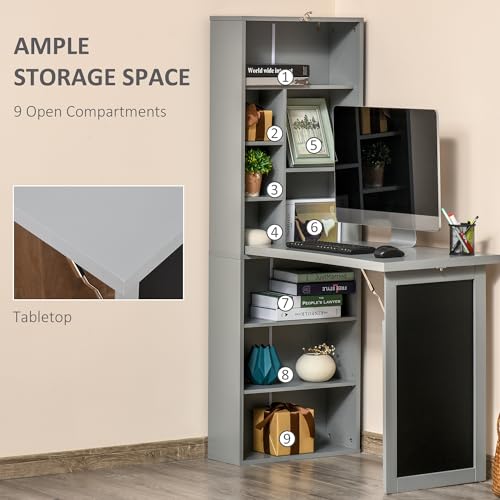 Grey Wall Mount Desk Cabinet with Blackboard and Side Shelf I2982