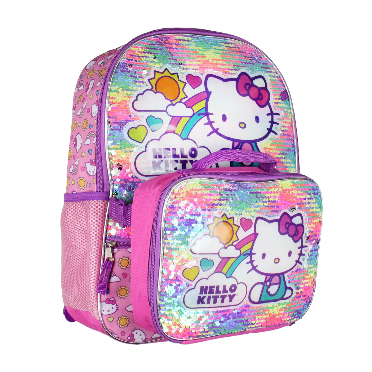 Neon Rainbows Magic Sequins 5 Piece Set Travel Backpack Lunch Bag Cinch Bag Gadget Case Water Bottle M970008