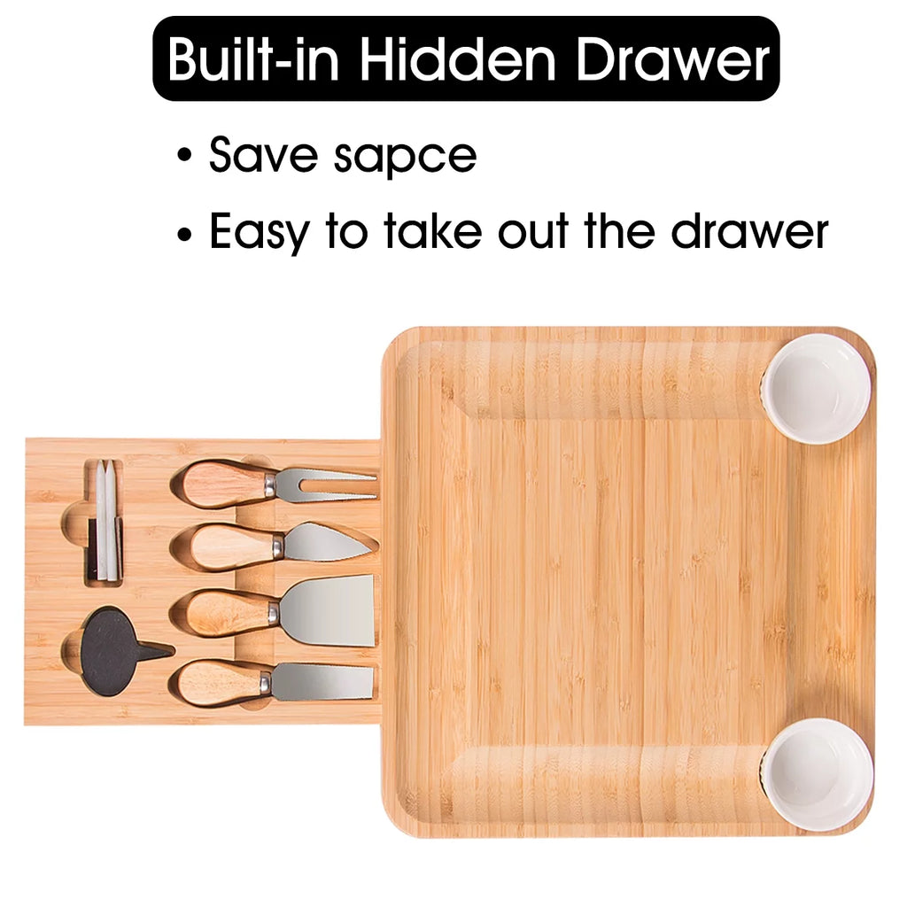 Bamboo Charcuterie Board Set with 4 Stainless Steel Cheese Knives G87450