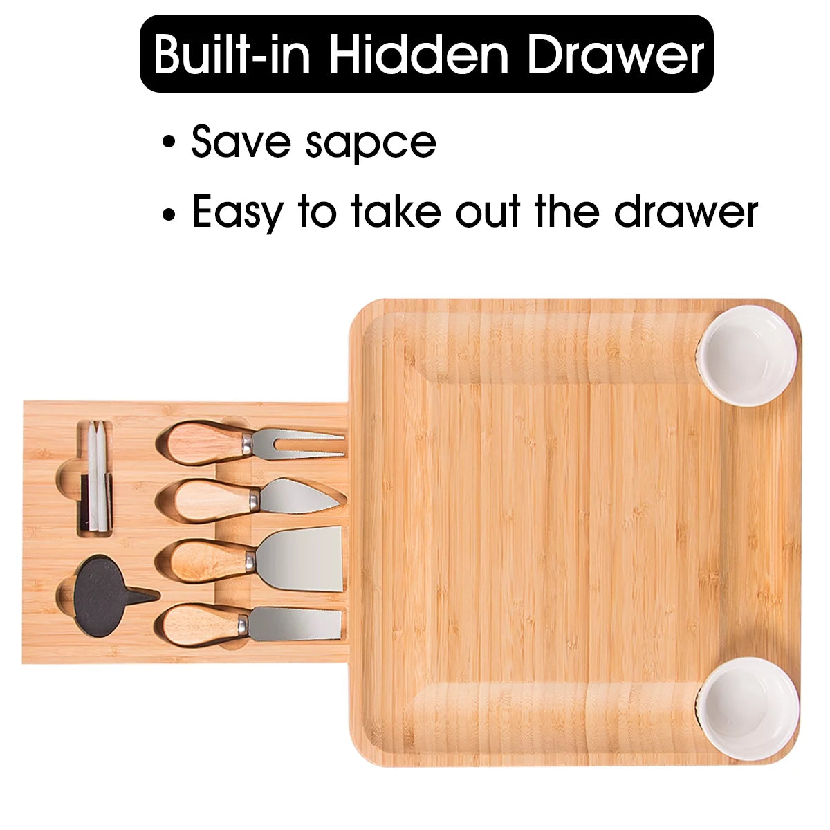 Bamboo Charcuterie Board Set with 4 Stainless Steel Cheese Knives G87450