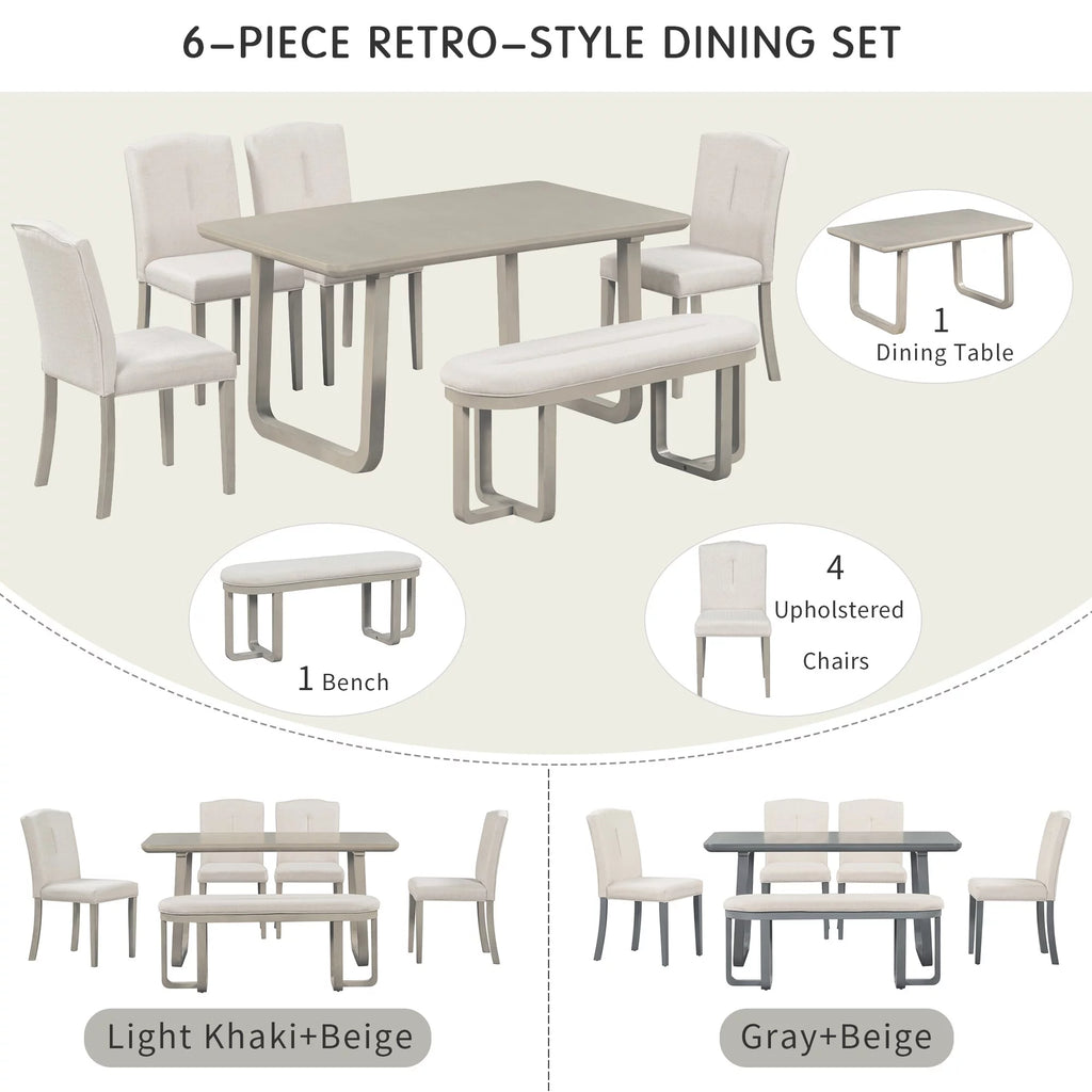 6 Pcs Wood Dining Set with Table 4 Chairs & Bench M948175