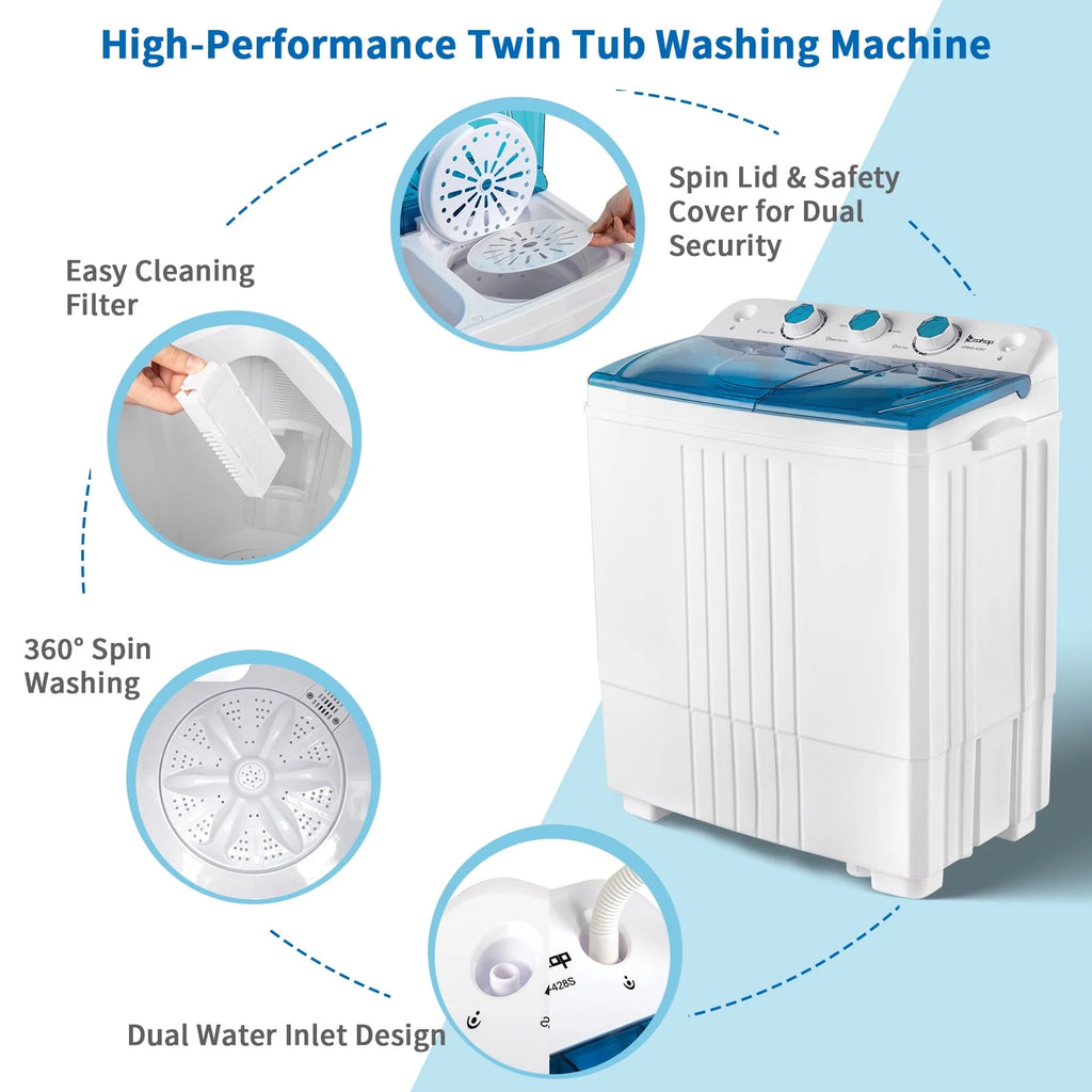 20LBS Portable Compact Twin Tub Washing Machine Washer Dryer, Blue M1698