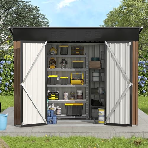 Gray White 6 x 6 FT Resin Outdoor Storage Shed with Floor D43862