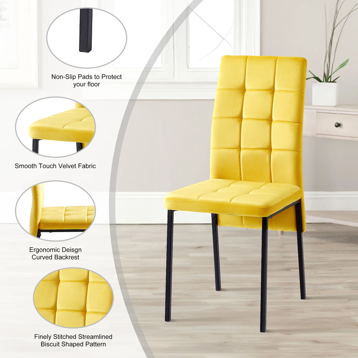 Yellow Velvet Dining Chairs Set Of 4 J550725