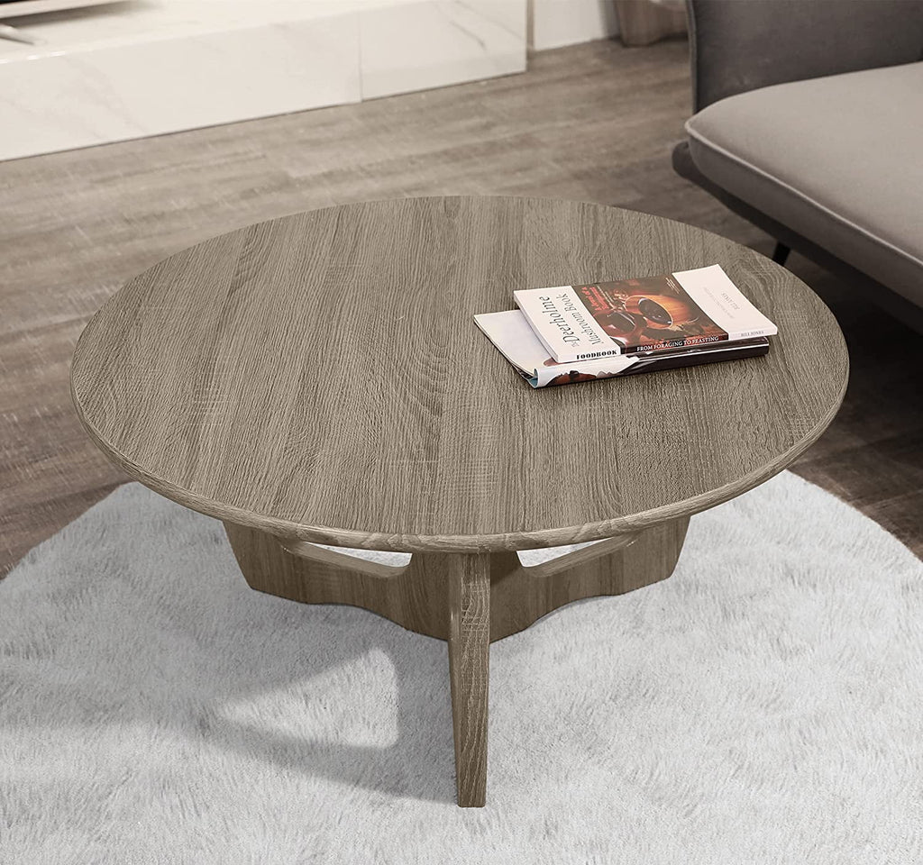 Wooden Round Coffee Table 35.5 x 18 Inches Gray Y6985