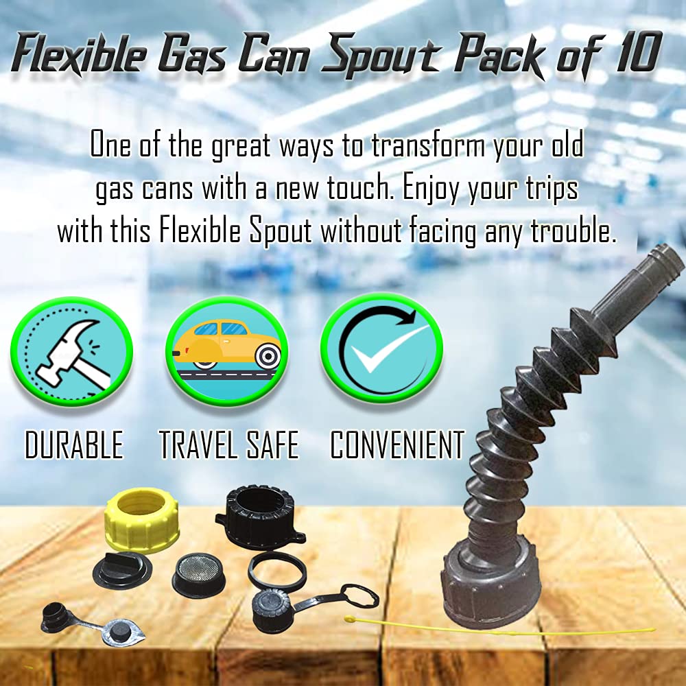 10 Pack Flexible Replacement Gas Spout with Thread Caps J230