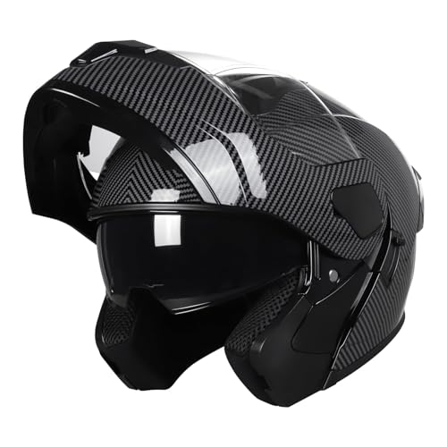 Modular Flip-Up Dual Visor Motorcycle Full Face Helmet (Bright Black, Small) S946