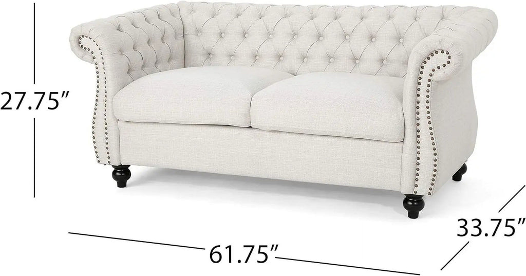 Beige and Dark Brown Chesterfield Loveseat Sofa X1170