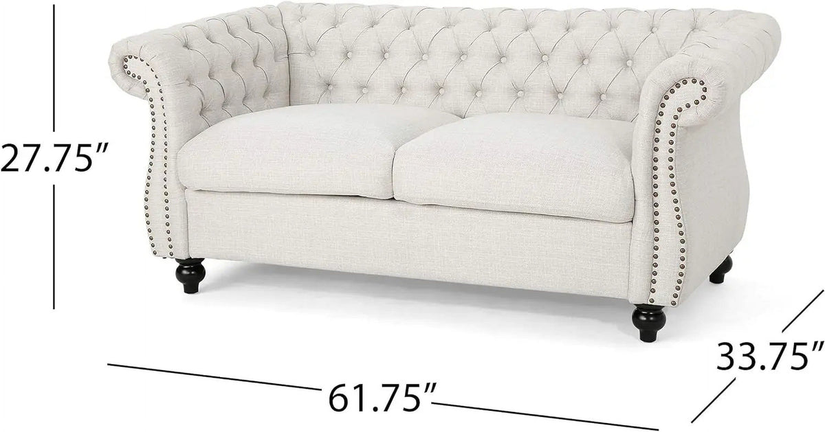 Beige and Dark Brown Chesterfield Loveseat Sofa X1170