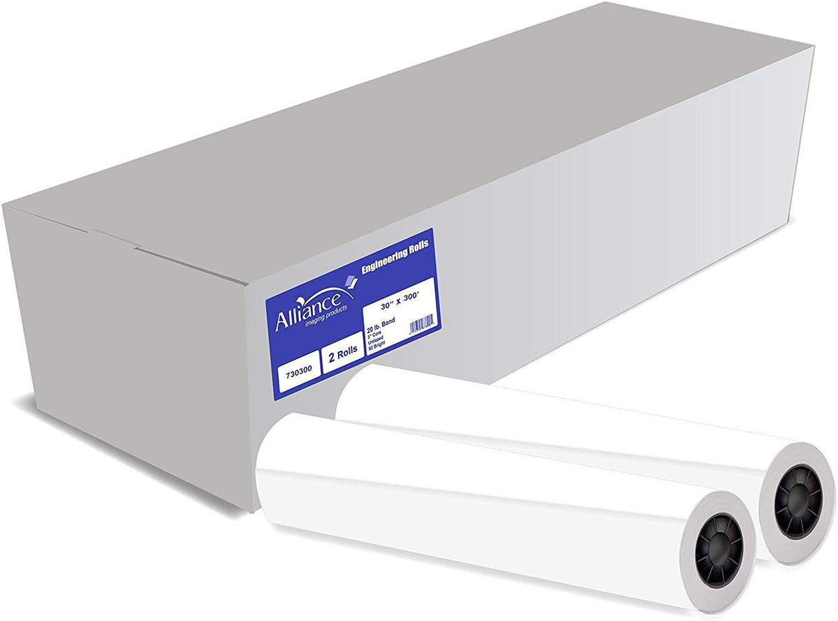 30” x 300’ CAD Rolls 92 Bright 20lb Ink Jet Bond Paper with 2" Core F2575