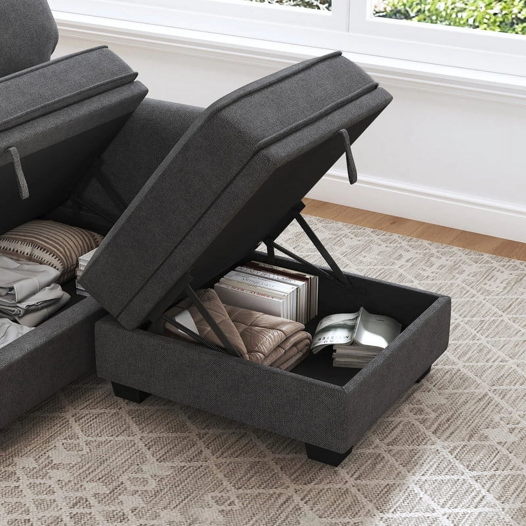 Dark Grey U-Shaped Sectional Storage Sofa with Ottomans M4950