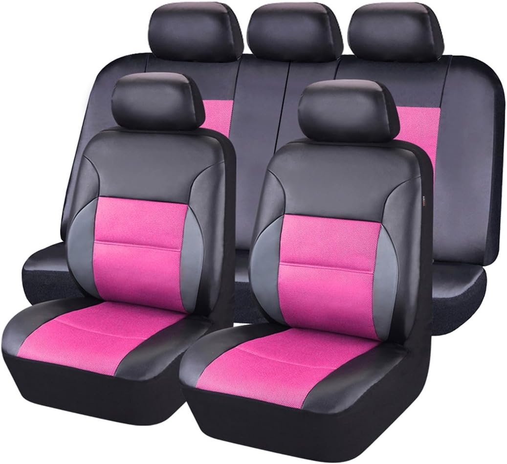 11PCS Leather Car Seat Covers Set Black and Beige N354090