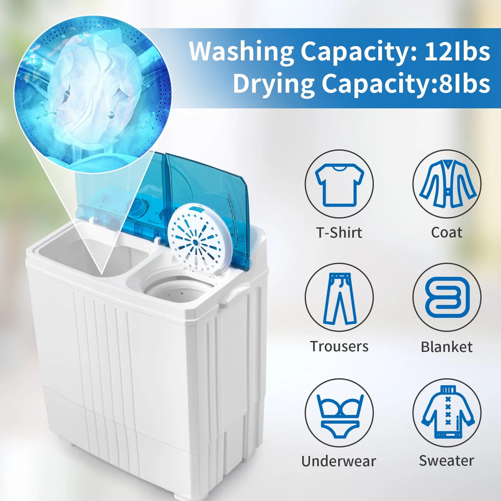 20LBS Portable Compact Twin Tub Washing Machine Washer Dryer, Blue M1698