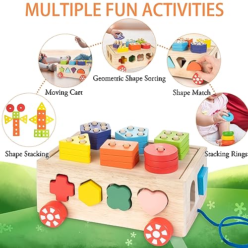 Wooden Blocks Shape Sorter Stacking Rings Baby Color Sorting Toys I489