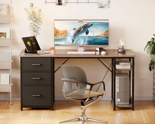 51 Inch Computer Desk with Fabric Drawers & USB Power Outlets P68261
