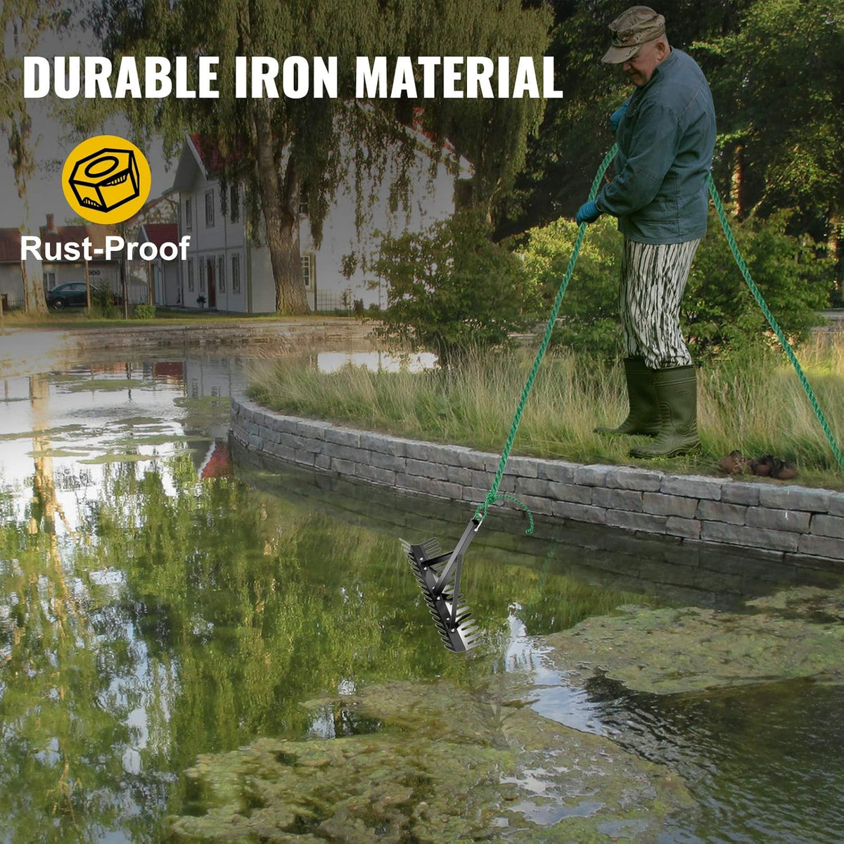 16 inch Double Sided Aquatic Weed Rake with 66ft Rope O2023