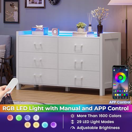 White 6 Drawer Wood Dresser with LED Lights U94607