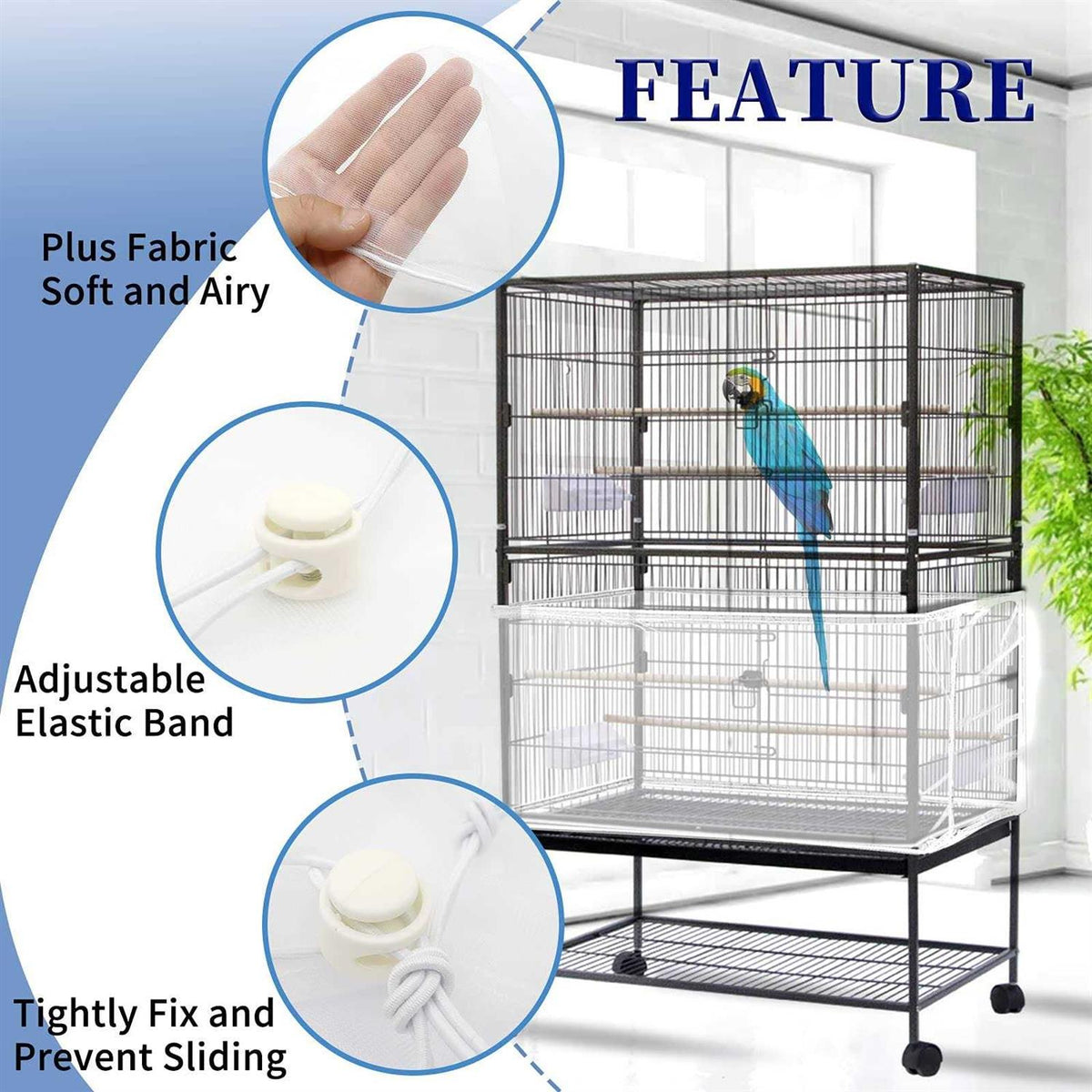 Large Adjustable Soft Nylon Mesh Bird Cage Cover K934