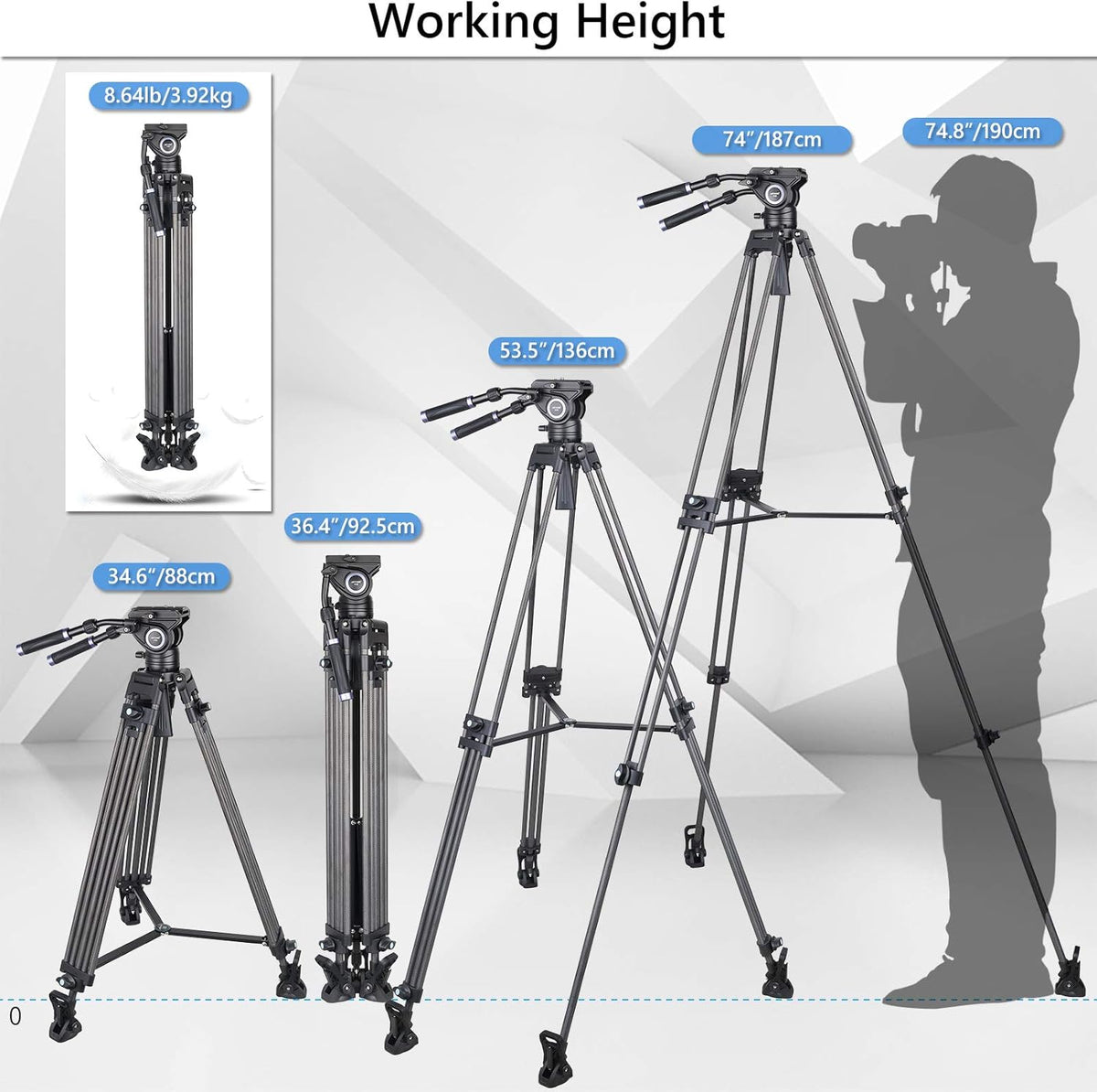 Carbon Fiber Heavy Duty Video Tripod with Fluid Drag Head L377957