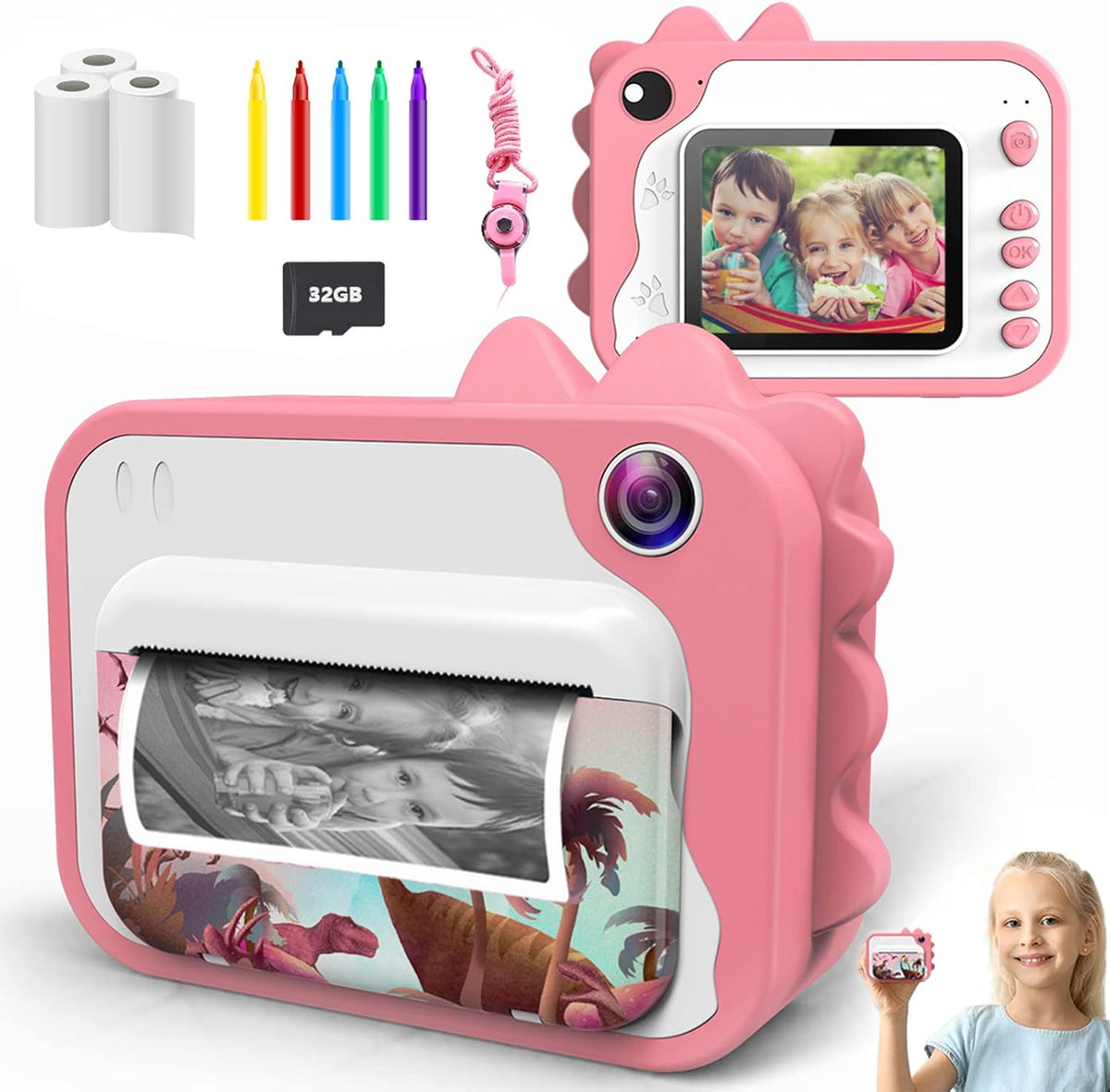 Blue Kids Instant Print Camera with 3 Rolls Print Paper F965