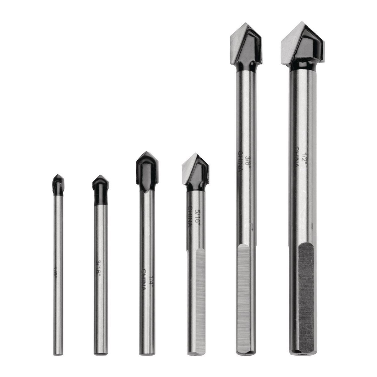 Carbide Tip Glass and Tile Cutting Drill Bit Set, 6 Piece B793