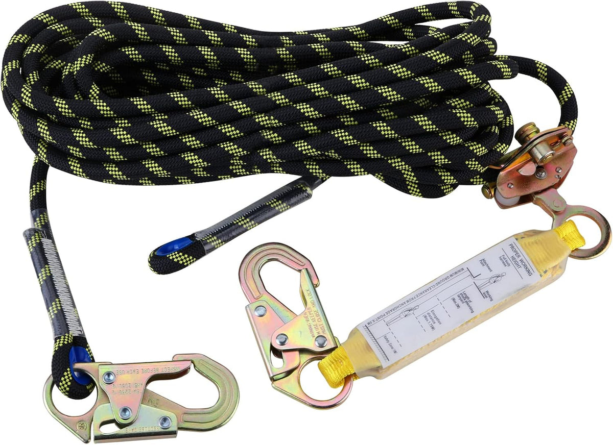 25 ft Rope Assembly with Rope Grab Snap Hooks Shock Absorber CE Standard Fall Protection Rope Kits Pack of 2 V826