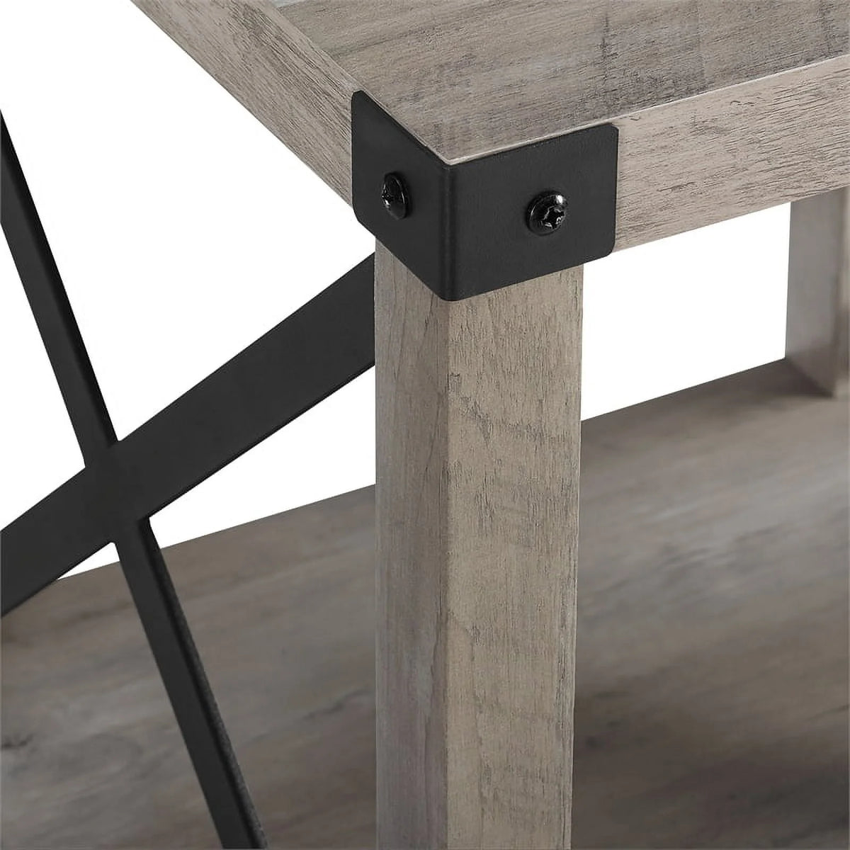 18" Gray Farmhouse Wood Side Table with Metal Frame Q797264