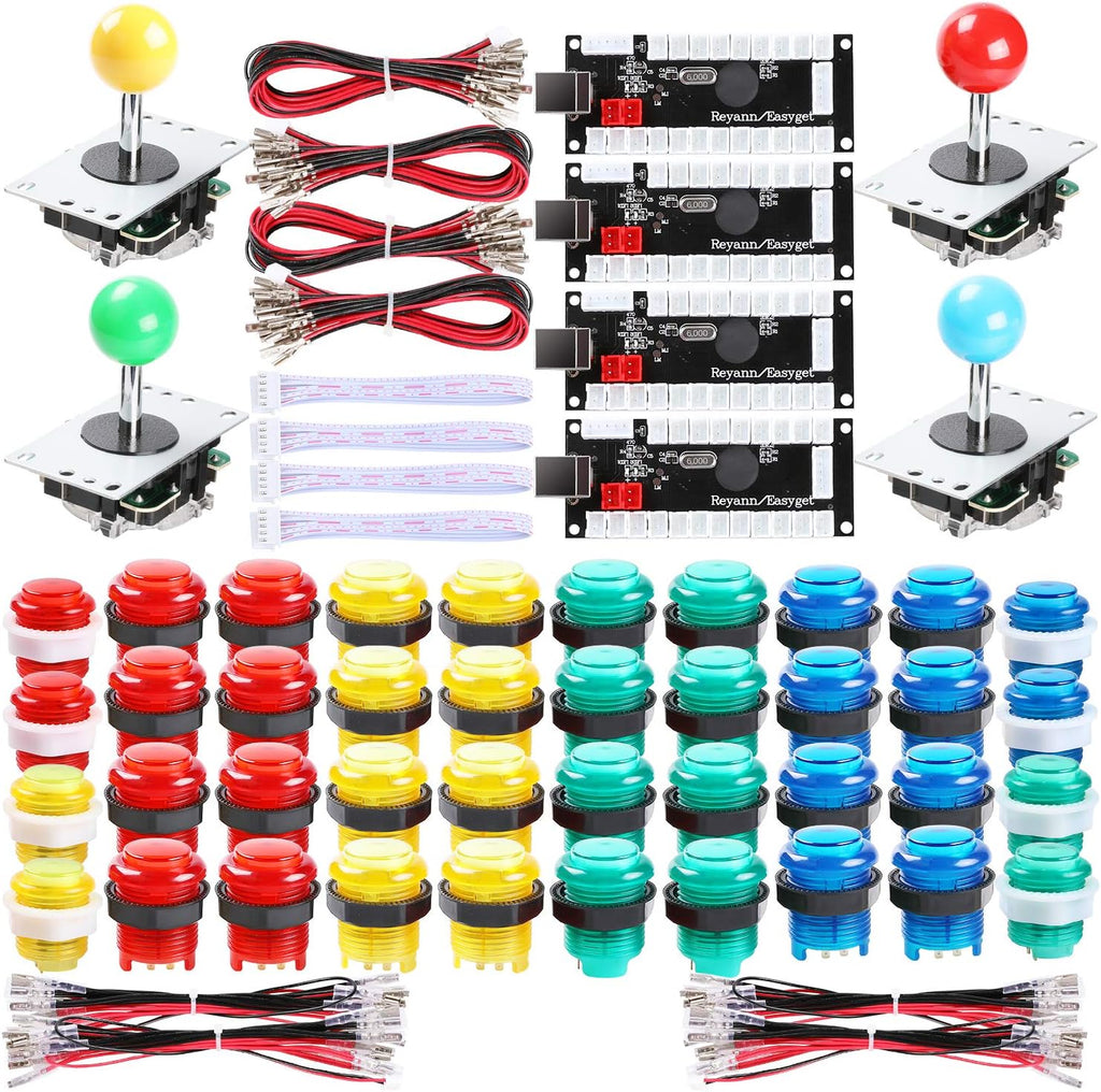 4 Player LED Arcade DIY Kit with Joystick, Buttons, USB Encoder C404929
