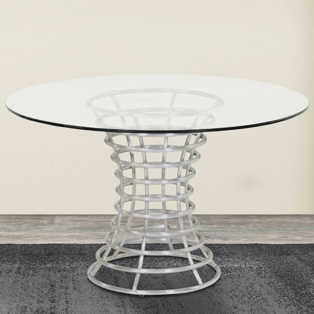 Brushed Stainless Steel Dining Table with Clear Glass T566015