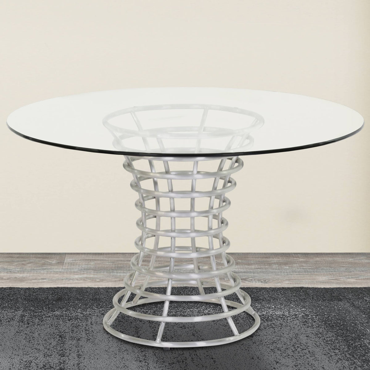 Brushed Stainless Steel Dining Table with Clear Glass T566015