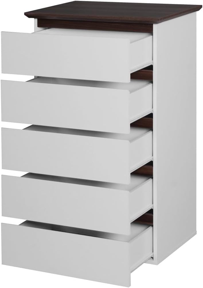 White 5 Drawer Dresser with Wood Color Top E678972