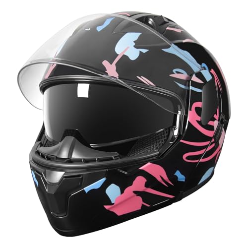 Modular Flip-Up Dual Visor Motorcycle Full Face Helmet (Bright Black, Small) S946