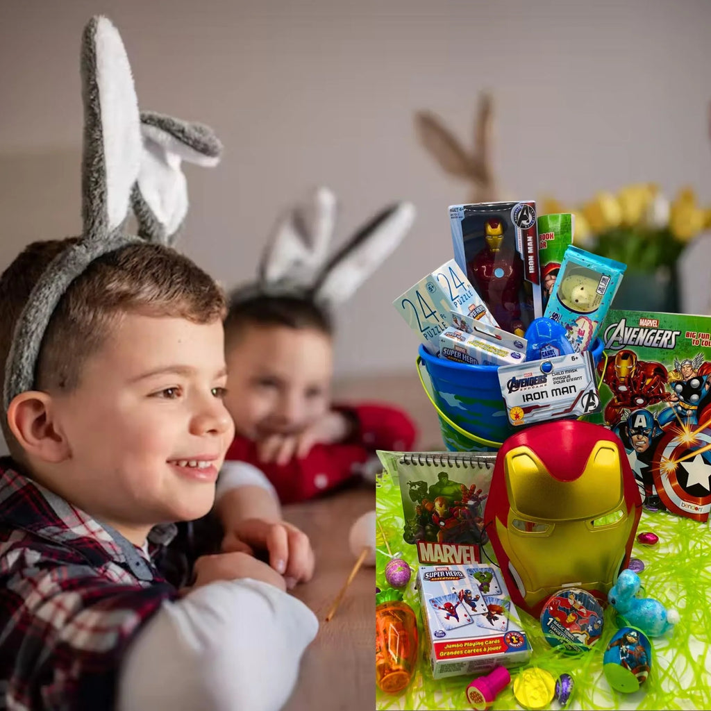 Easter Basket with Figure, Mask, Puzzle, Coloring Book, Ball, Candy P6798