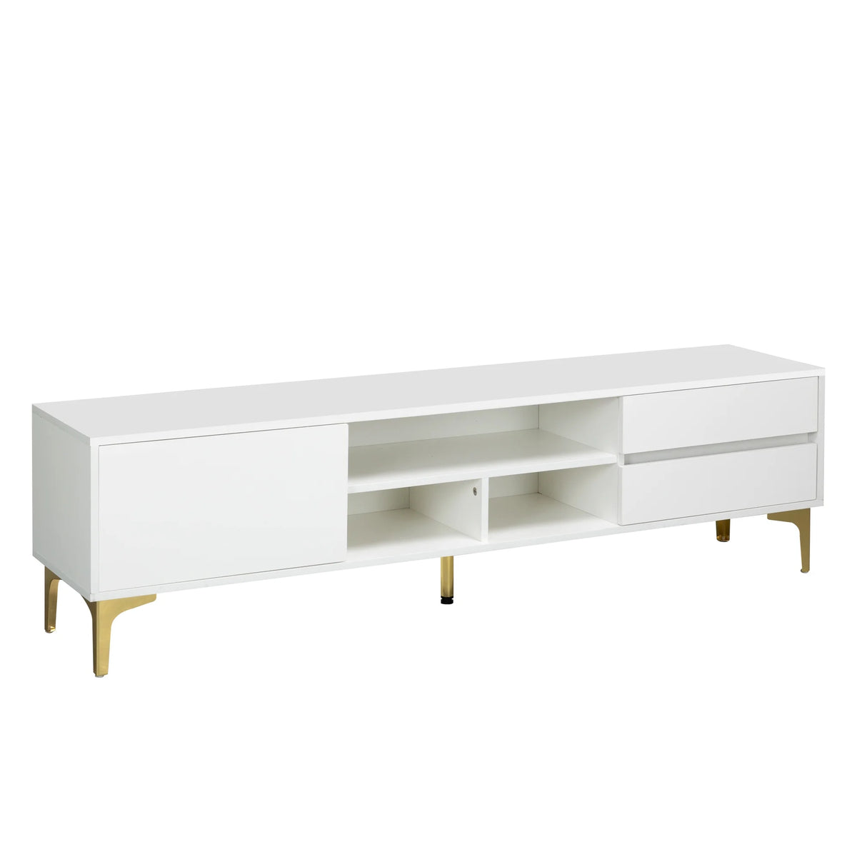 White TV Stand with LED Lights and Gold Metal Legs X316