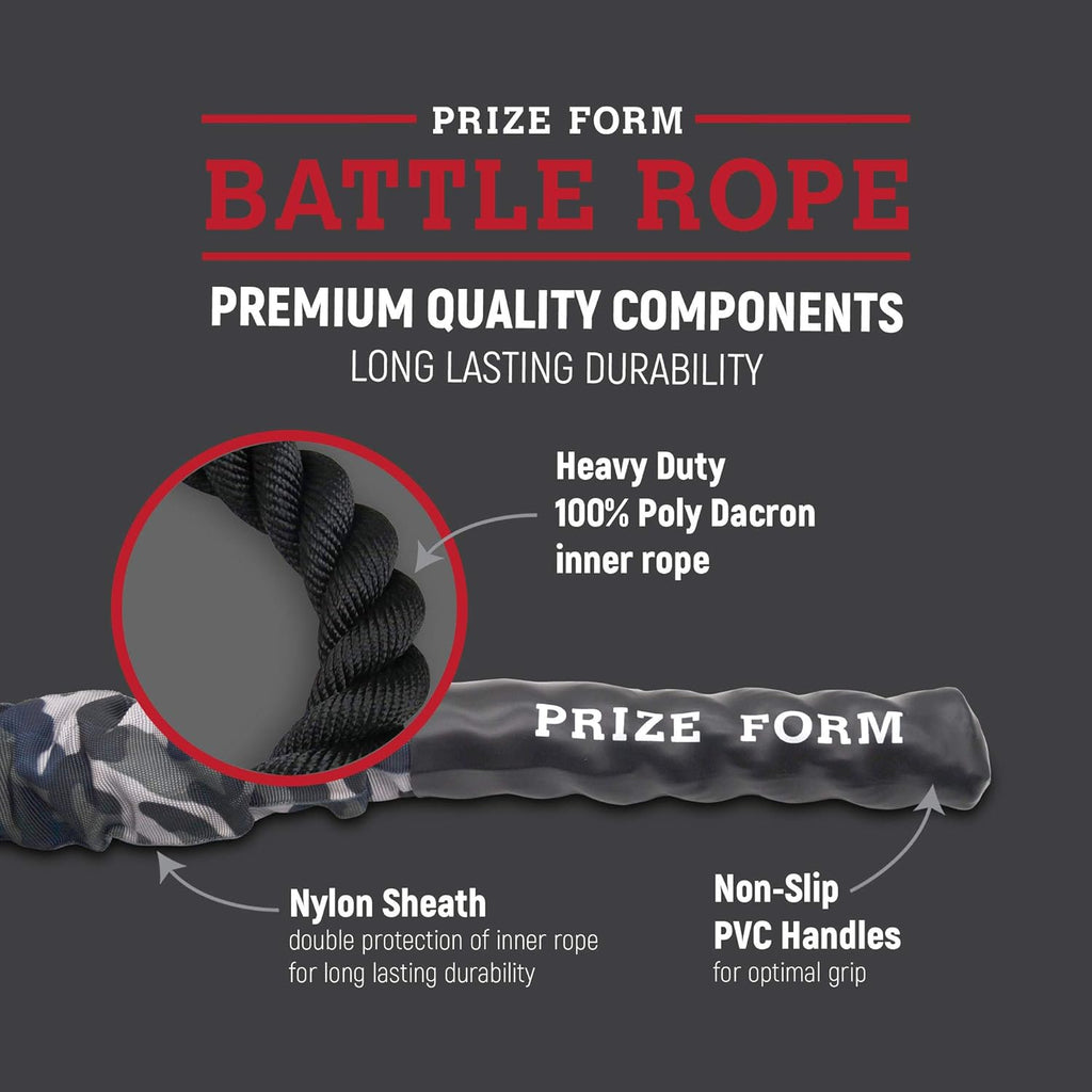 Battle Exercise Training Rope with Camo Protective Cover & Anchor Strap Kit, Poly Dacron 1.5 Inch Diameter 30ft 40ft X9651