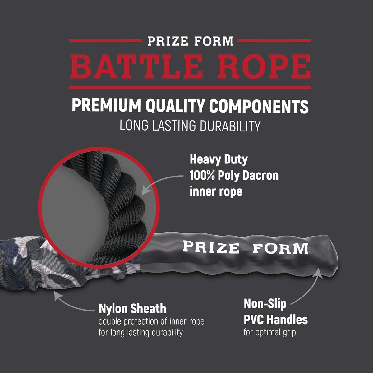 Battle Exercise Training Rope with Camo Protective Cover & Anchor Strap Kit, Poly Dacron 1.5 Inch Diameter 30ft 40ft X9651