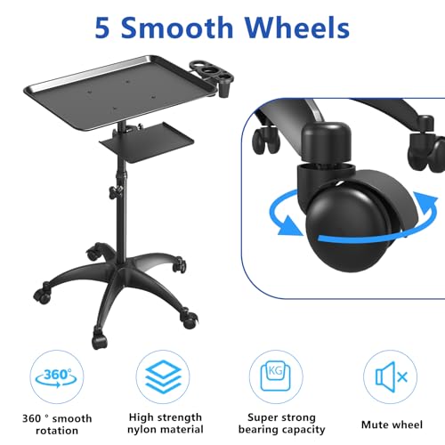 Black Adjustable Height Aluminum Salon Tray Cart with Wheels A683630